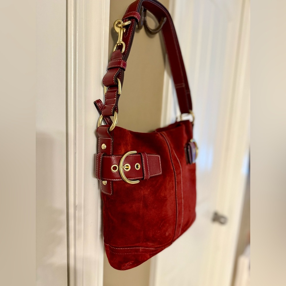 Coach Red Suede Shoulder Bag - Picture 7 of 10